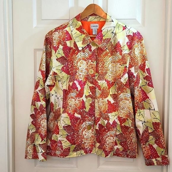 Chico’s Jacket Blazer Art To Wear Womens Sz 3 XL 16 Orange Pink Sequins Ladybugs - Picture 16 of 16